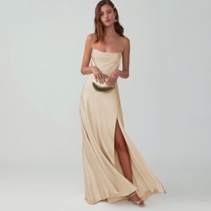 Fame and Partners Strappy Draped Gown Light Nude Bridesmaid Wedding